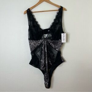 NWT Oh La La Cheri Lace Leopard Print Bodysuit Lingerie Black Gray Size 4X